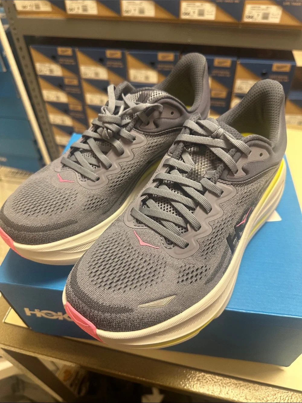 Hoka Bondi 9 Size 11 Women's Gray and Yellow Performance Running Shoe